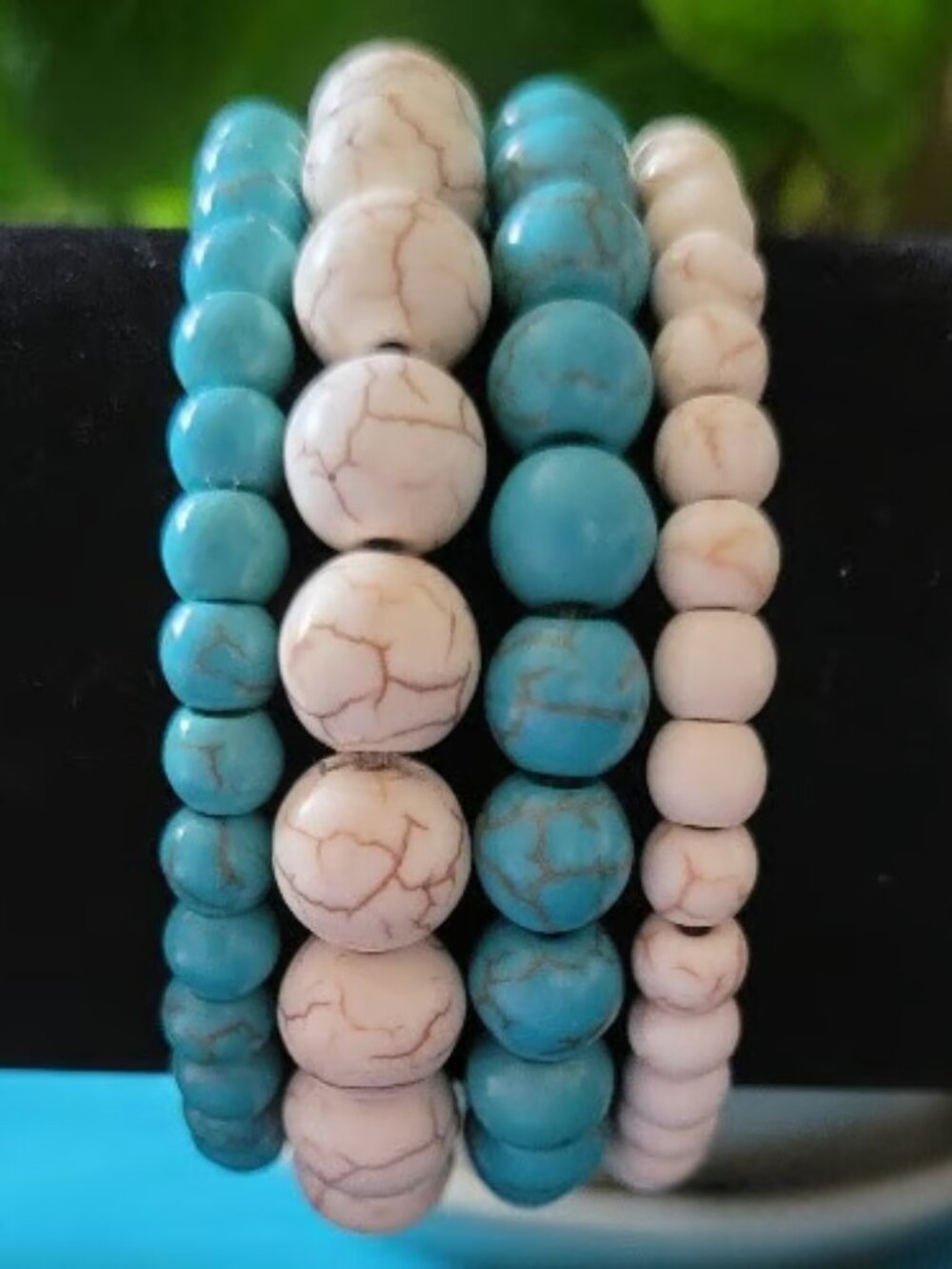 Turquoise & Off-White Beaded Wrist Wraps